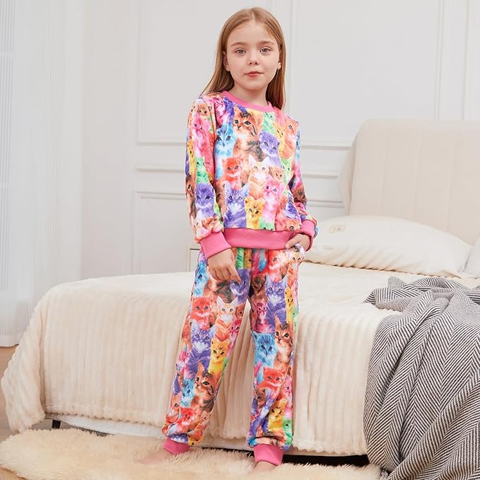 QPANCY Matching Doll & Girls Fleece Pjs Set kids Fall Winter Long Sleeve Sleepwear 2 Piece Pajamas