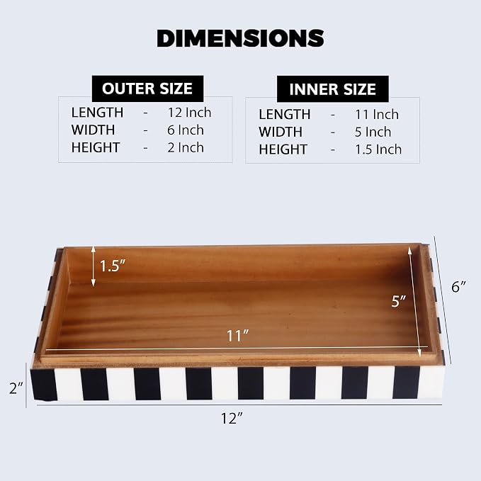 Handicrafts Home Large Decorative Storage Box with Lid, Black and White Coffee Table Storage Box, Remote Control Holder, Keepsake Storage Box for Living Room & Shelf Decor, Puzzle Check 12x6x2