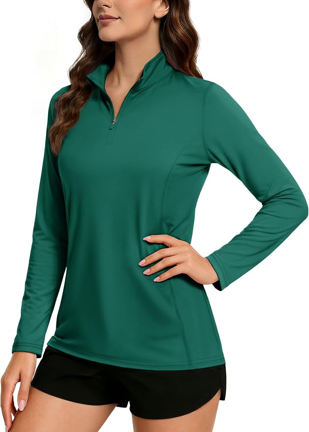 TACVASEN Women's Quarter Zip Pullover Golf Shirts UPF 50+ Long Sleeve Sun Shirts UV Protection Workout Tops
