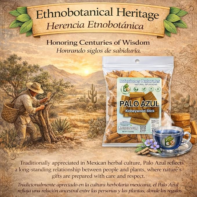 Palo Azul Herbal Tea (4 oz / 113g) – Authentic Kidneywood (Eysenhardtia polystachya) – Visual Blue Fluorescence Infusion – Wildcrafted, 100% Natural, Non-GMO – Makes 40+ Cups – by BEXPERTSUSA