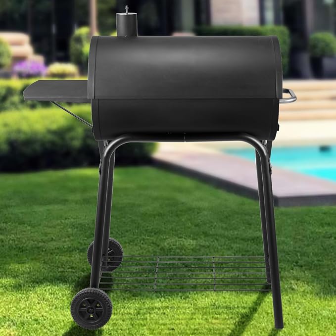 Charcoal Grill Outdoor BBQ Grill 30INCH Barrel Charcoal Grills with Side Table, 627 Square Inches, Outdoor Backyard Camping Picnics, Patio and Parties, Black by DNKMOR
