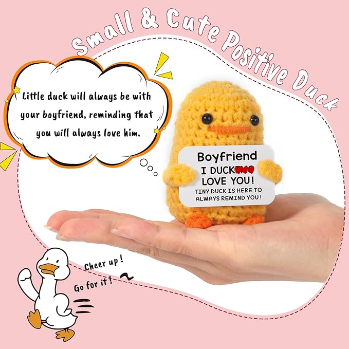 MBL Boyfriend Christmas Birthday Gifts - I Duck Love You, Funny Gag Cute Small Handmade Crochet Duck for Boyfriend Stocking Stuffers Xmas for BF Him Man