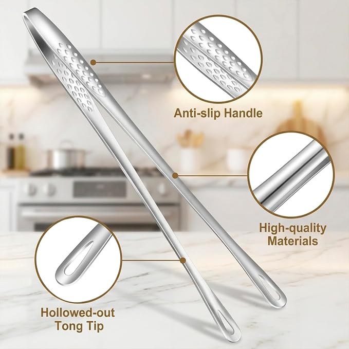 8 Pack Korean BBQ Tongs, 7.8 Inch Stainless Steel Grill Tongs (11 in)