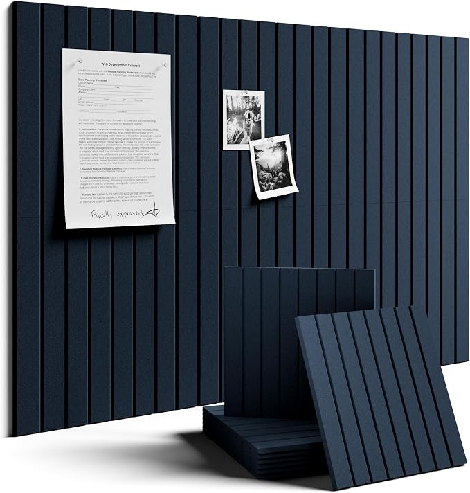 Fluxynara 36" x 24" Large Felt Bulletin Board, Carbon Blue | 6 Pack Cork Board Alternative with 30 Safe Adhesive Tabs, Pin Boards for Wall Decor, Home, Office, Classroom,Dorm