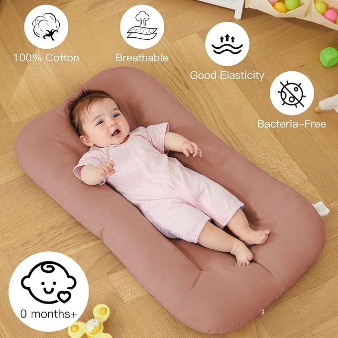 Baby Lounger for Newborn, Bionic Design Baby Lounger, Soft Organic Cotton Breathable Lounger for Infants 0-24 Months (Brown)