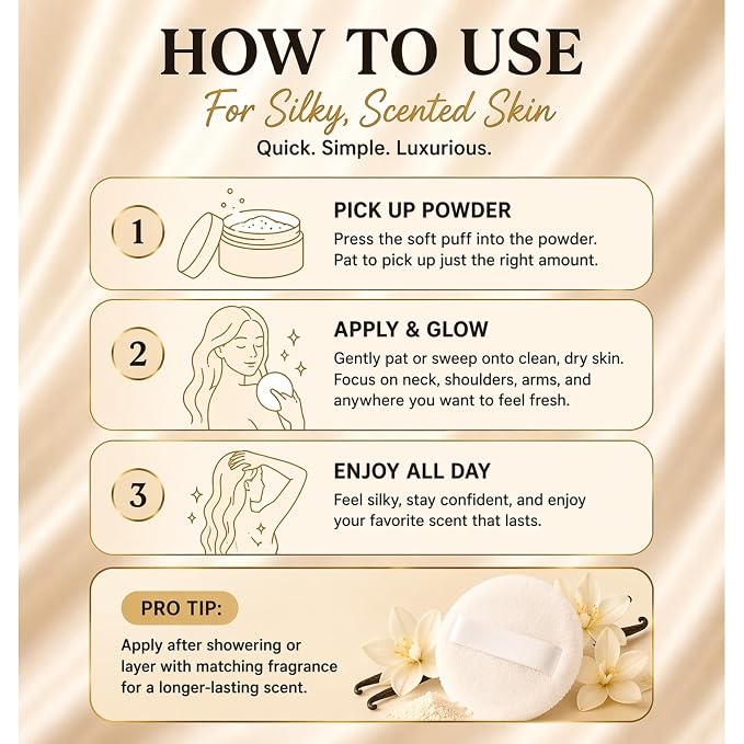 Body Powder for Men & Women Scented Vanilla Cupcake, Bath Perfume Dusting Powder with Fragrance & Essential Oils, Talc Free 8oz Container with Soft Powder Puff, Made in USA