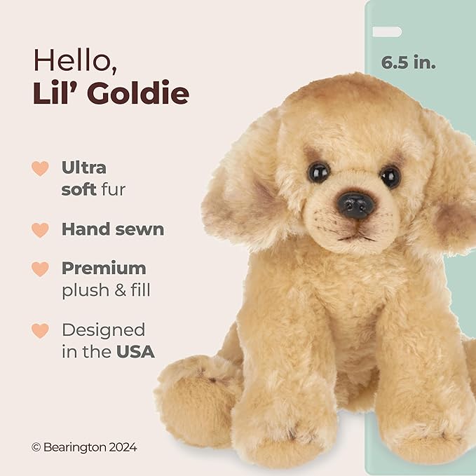 Bearington Dog Stuffed Animal Realistic Dog Plush Golden Retriever Puppy Plushies for Kids, Boys & Girls - Lil' Goldie 6"