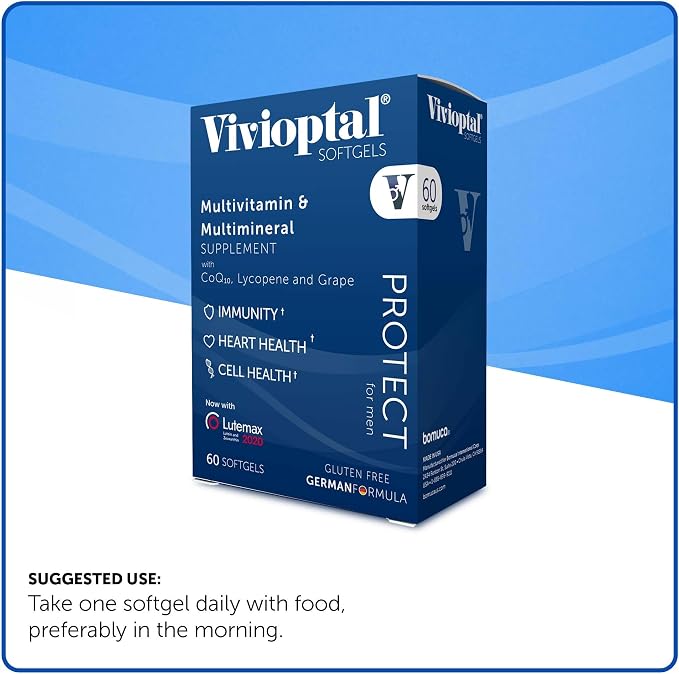 Vivioptal Men, 60 Capsules, CoQ10, Lycopene & Resveratrol, Multivitamin & Multimineral, Gluten Free, German Formula