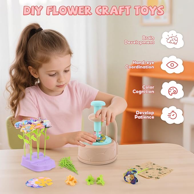 Lufstd DIY Fabric Flower Bouquets Toys, Flower Making Kit for Kids, Fabric Flowers for Crafts, Creativity-Boosting Handmade Arts and Crafts Set for Family Stem Activities Ages 3-12