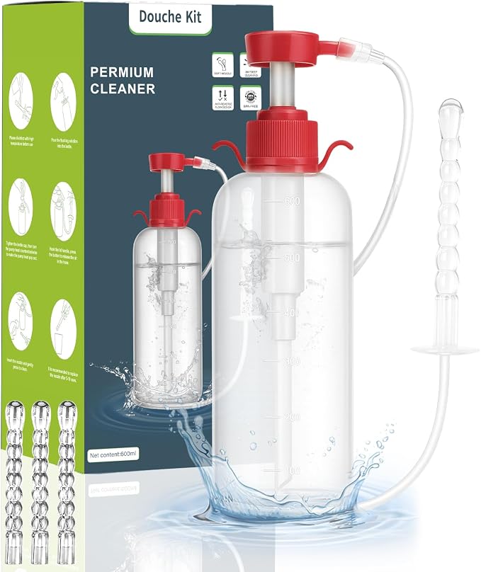 Douche for Women - Bottle Douches for Men Anti Back-Flow with 3 Nozzle Tips - 600ml