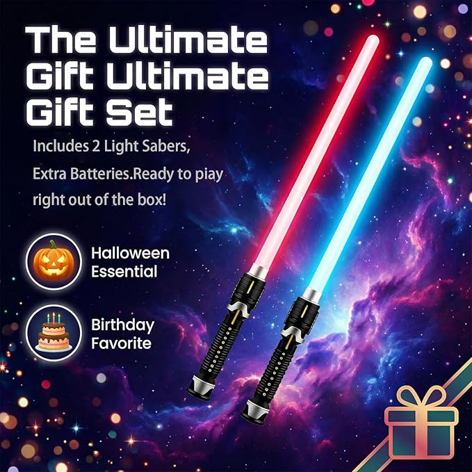 Red Blue Light Sabers for Kids-2pack Cosplay Retractable Detachable LED Light SaberToy Set with Girls Boys and Adults-Gift for Halloween Christmas Birthday Party