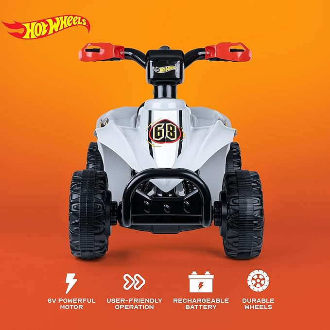 Hot Wheels - 6V ATV Quad for Kids, Powerful and Safe Ride-On Toy with Rechargeable Battery, Forward and Reverse Driving, Max Weight Capacity of 55 LBS, Ages 2-3 Years