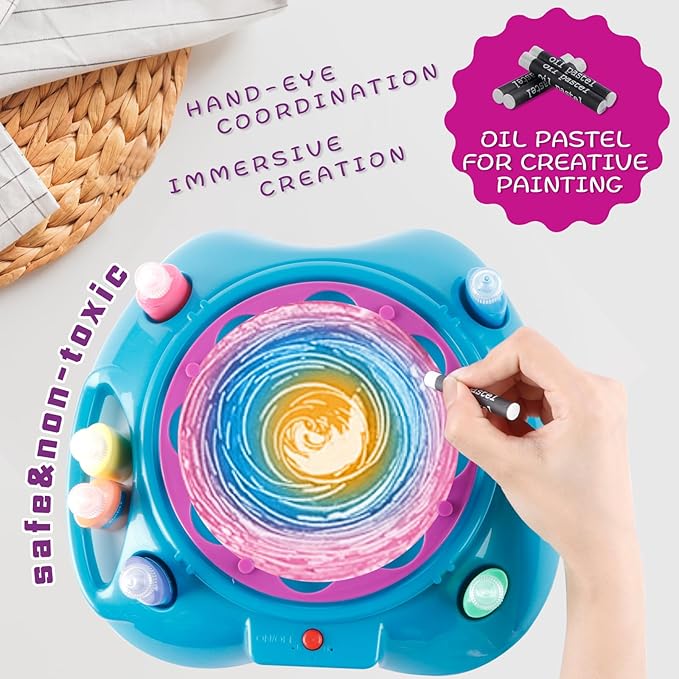 Spin Art Machine for Kids Ages 6-8,Adjustable Speed Arts&Crafts Paint Spinner Toy with Origami Artwork, Thicker Splatter Guard, Battery Operated Kids Crafts Kits, Gift Boys Girls