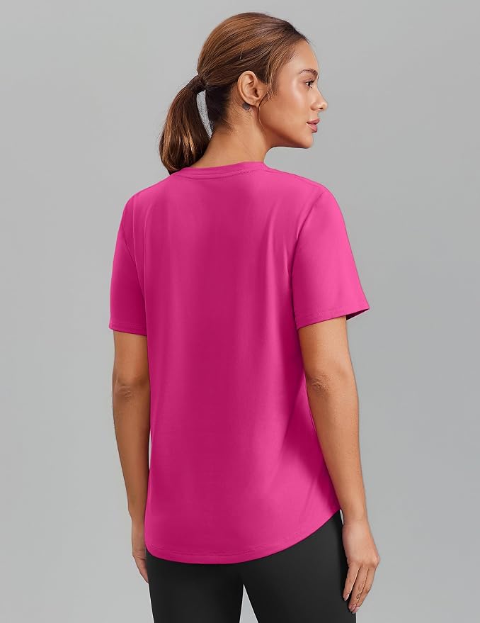 PINSPARK Soft Workout Tops for Women Short Sleeve V Neck Moisture Wicking UPF 50+ Sun Protection Quick Dry Gym Shirts