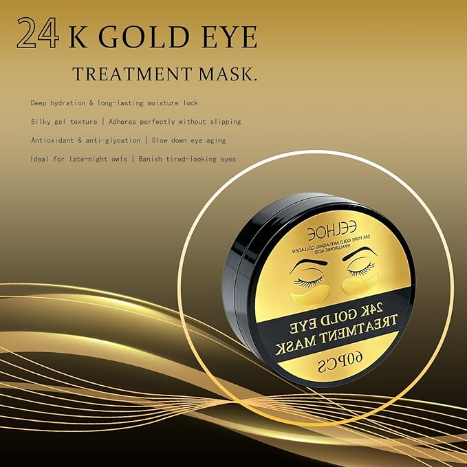 24K Gold Collagen Under Eye Patches – Hydrogel Masks for Dark Circles, Puffiness & Wrinkles – Brightening Anti-Aging Eye Gels, Moisturizing for All Skin (60 Pairs)