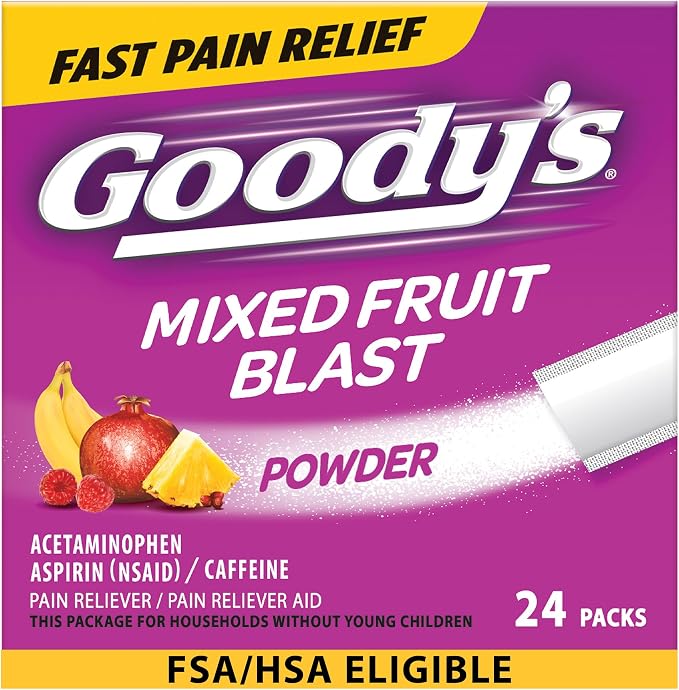 Goody's Pain Relief Powders, Extra Strength Headache Powder Mixed Fruit Blast, 24 ct (Pack of 1)