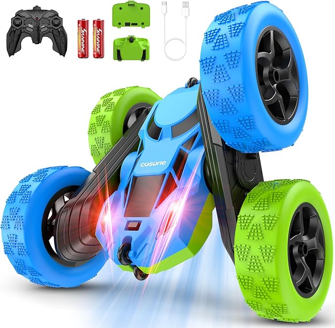 cosone Remote Control Car for Kids Ages 6+, RC Cars Stunt Car Toy 4WD Double Sided 360° Rotating Remote Control with Headlights, Birthday Xmas Gifts for Boys 6 7 8 9 10 11 12 Valentines Day Gifts