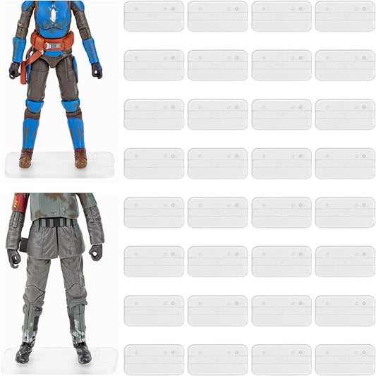 32 Pieces Plastic Action Figure Display Stand Base ,Multi-PEG Model Support Stand Compatible with 6 inch Star Wars Black Series Figure Toy (32PCS-Clear-Square)