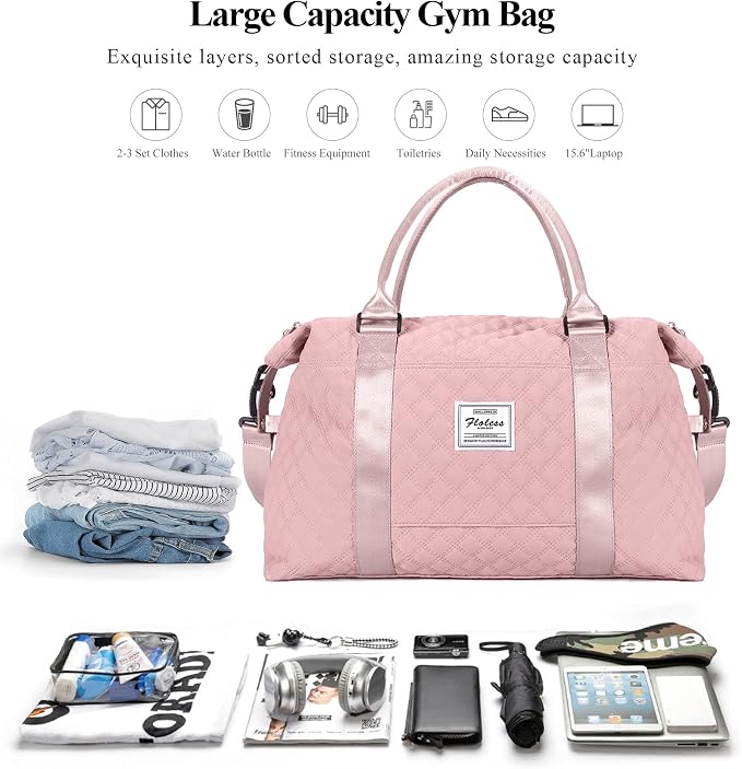 Travel Duffel Bag, Carry On Overnight Weekender Bags for Women | Travel Bag with Wet Pocket & Trolley Sleeve, For Spirit Airlines 18x14x8 Personal Item Bag