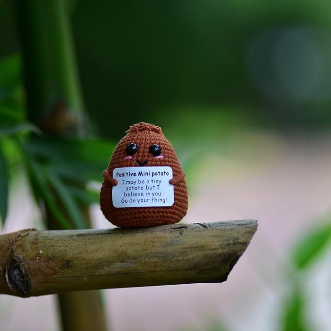 Positive Funny Potato Head with Card Mini Crochet Knitting for Handmade Emotional Support Pickled Gift Party Decoration Encouragement