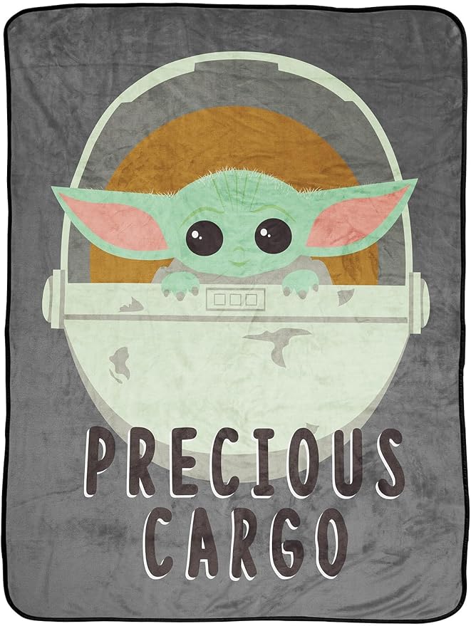 Jay Franco Plush Throw Blanket – 46" x 60" Inches Kids Hero Soft & Cozy Fleece Throw for Bedroom & Couch Décor, Official Licensed Product, Gray - Mandalorian