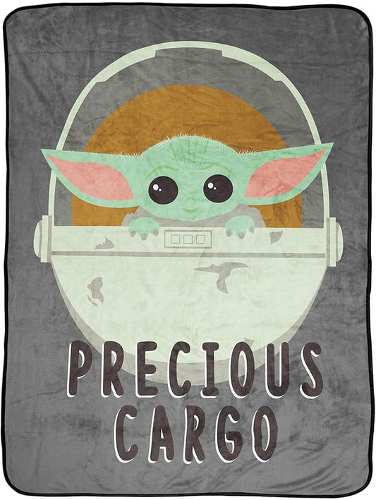Jay Franco Plush Throw Blanket – 46" x 60" Inches Kids Hero Soft & Cozy Fleece Throw for Bedroom & Couch Décor, Official Licensed Product, Gray - Mandalorian