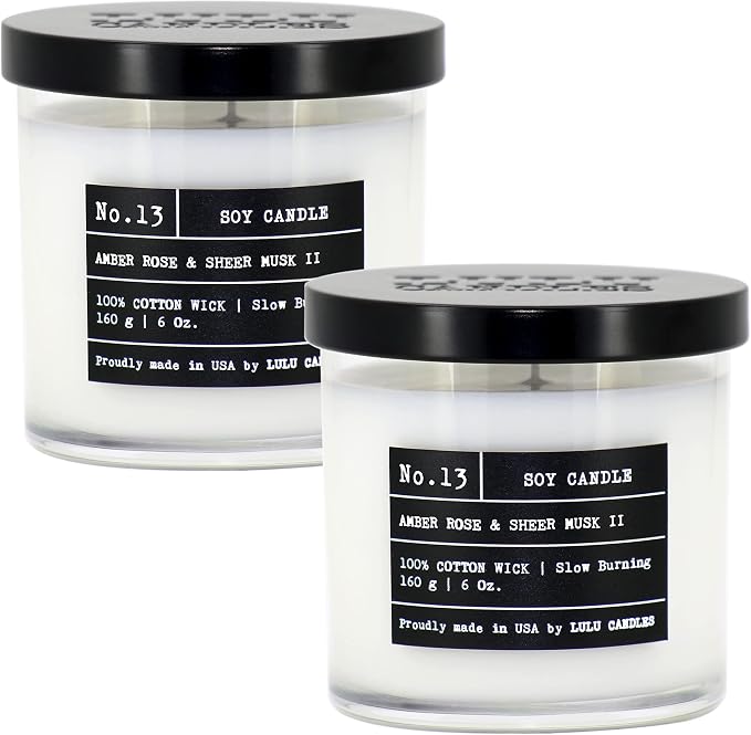 Lulu Candles | Amber, Rose & Sheer Musk II | Luxury Scented Soy Jar Candle | Hand Poured in The USA | Highly Scented & Long Lasting- 6 Oz. 2 Pack