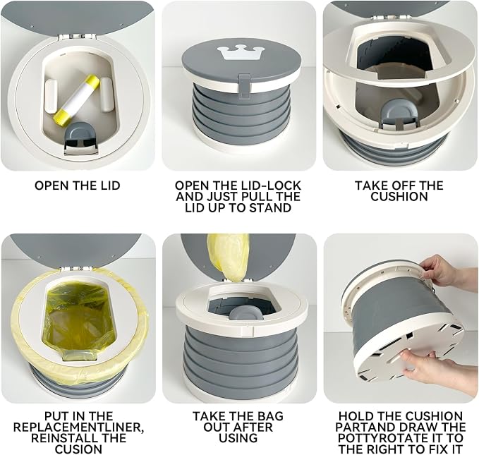 Portable Foldable Toddler Travel Potty - Medium Potty Seat, Emergency Toilet for Car Camping Hiking, Lightweight Potty Chair for Indoor Outdoor Toddler Use (Gray)
