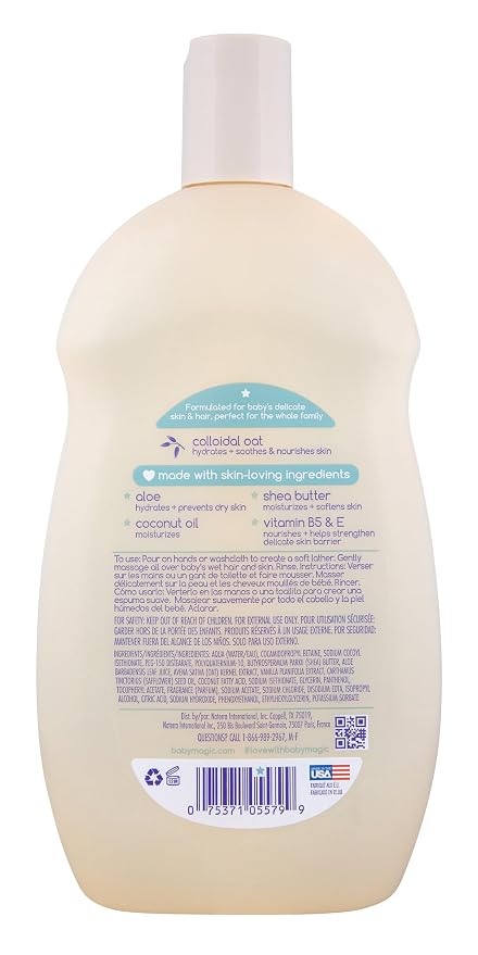 Baby Magic Soothing Hair & Body Wash, Vanilla & Oat, Soothes and Cleanses, Specially Formulated for Baby's Delicate Skin, Tear Free, Hypoallergenic, Dermatologist Recommended, 16.5 Fl Oz