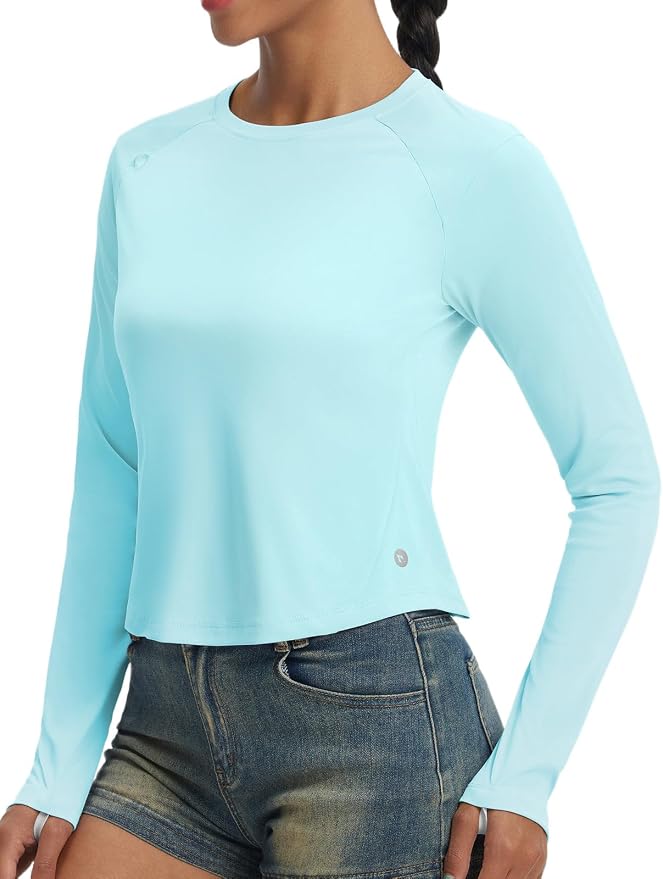 baleaf Women's UPF 50+ Long Sleeve Sun Shirts Crop Rash Guard UV Workout Tops SPF Slim Fit Lightweight Athletic Hiking