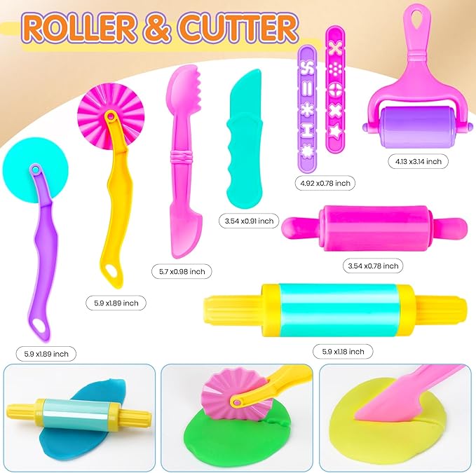Dough Tool Sets for Kids Toddlers,Cute Playdough Accessories with Rolling Pin Dough Mat Storage Box,Party Pack Toys for Kids Age 2-4 3-5 4-8,Educational Toys Gift for Birthday Christmas Boys Girls