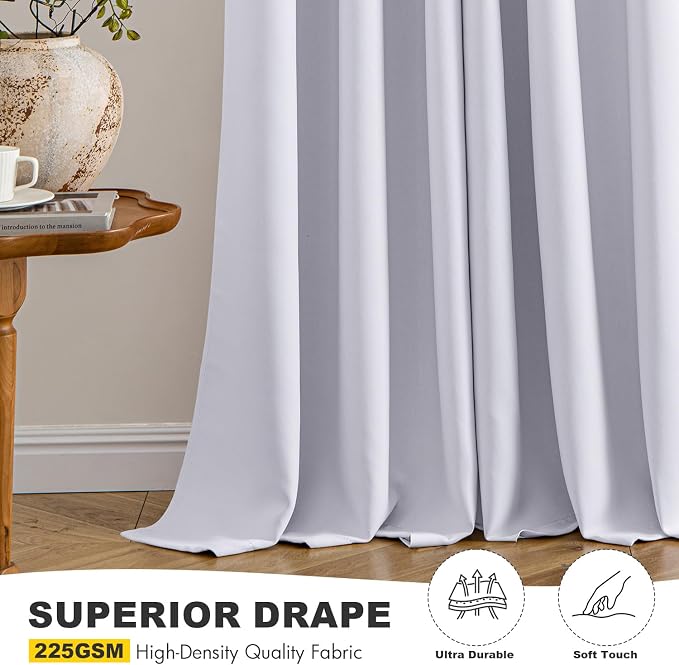 MIULEE Blackout Curtains for Bedroom 2 Panels 40x90 Inch Long Greyish White | Thermal Insulated, Living Room Darkening Grommet Drapes, Noise Reducing, Light Blocking Window Treatments
