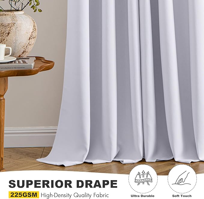 MIULEE Blackout Curtains for Bedroom 2 Panels 40x63 Inch Long Greyish White | Thermal Insulated, Living Room Darkening Grommet Drapes, Noise Reducing, Light Blocking Window Treatments