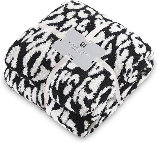 MH MYLUNE HOME Ultra Soft Leopard Throw Blanket, Black White, 50"x60" | Reversible Cheetah Print Blanket, Comfy Fluffy Fuzzy Plush Blanket Throws for Couch Bed, Cozy Blankets for Women Gift