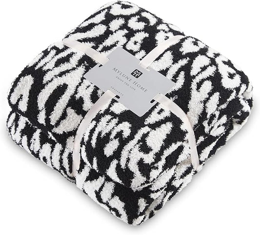 MH MYLUNE HOME Ultra Soft Leopard Throw Blanket, Black White, 71"x78" | Reversible Fleece Throw Blanket, Comfy Fluffy Fuzzy Plush Blanket Throws for Couch Sofa Bed, Cozy Blankets for Women Gift