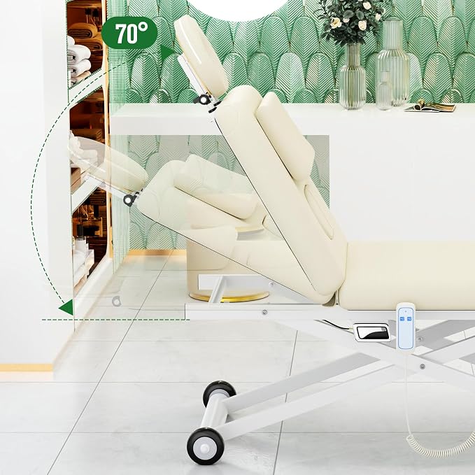Dolonm Electric Massage Table, Electric Lift Motor and Manual Backrest Adjustable for Treatment/Medical Spa/Facial Bed/Beauty Bed and More - 31.2 Wide x 75 Long - White