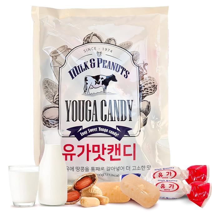 COELO Milk Yuga Candy 10.58oz(300g) | Korean Creamy Milk & Peanut Flavor Treats Hard Candy | Office Pantry Travel Camping Party | Sharable Size On-The-Go K-Food Individually Wrapped Korean Snack 유가맛캔디