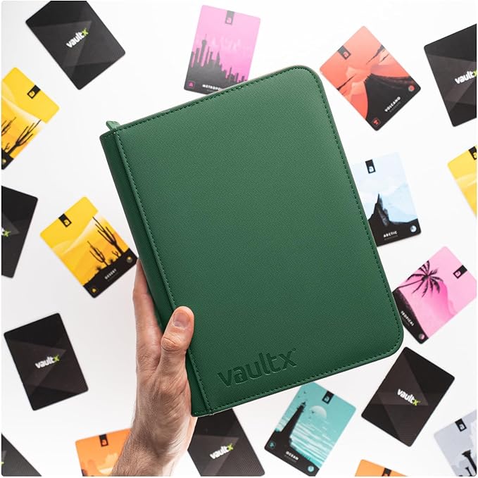Vault X 4 Pocket Zip Binder, 160 Cards, Exo-Tec Material, 20 Side-Loading Pages (Green)