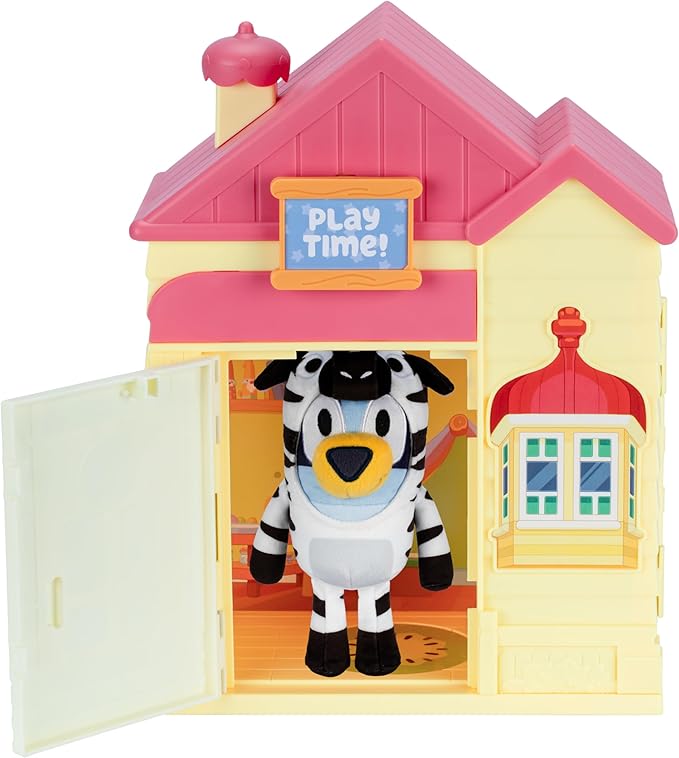 Bluey Play Date Plush Surprise, Decorate House with Stickers, Attach The Play Time Sign, Then Open The Door for a Surprise Plush to Appear, Plush Style May Vary