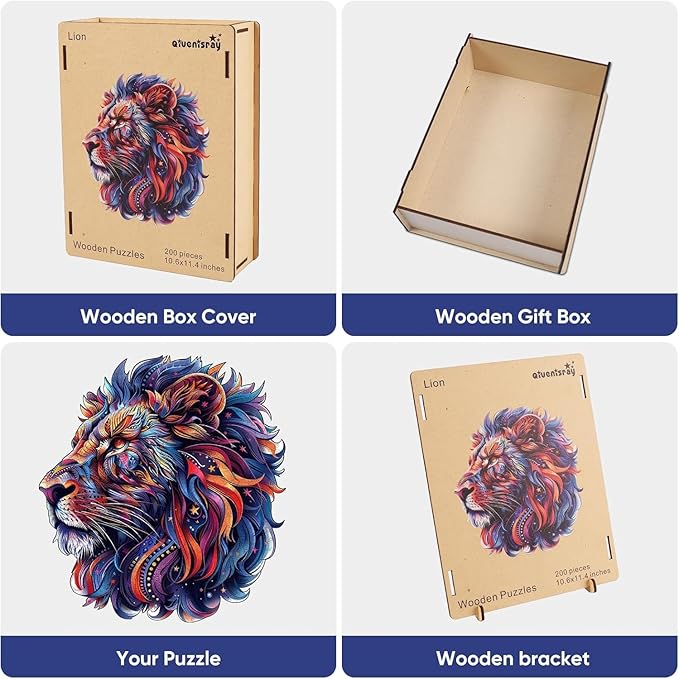 Qiuenisray Wooden Puzzles for Adults 1000 Pieces, Lion Jigsaw Puzzles, Wood Animal Adult Puzzles, Wall Decor, FSC Certified Unique Shape Ocean Adult Puzzles, Creative Gift for Family Game 21.9x23.6 in