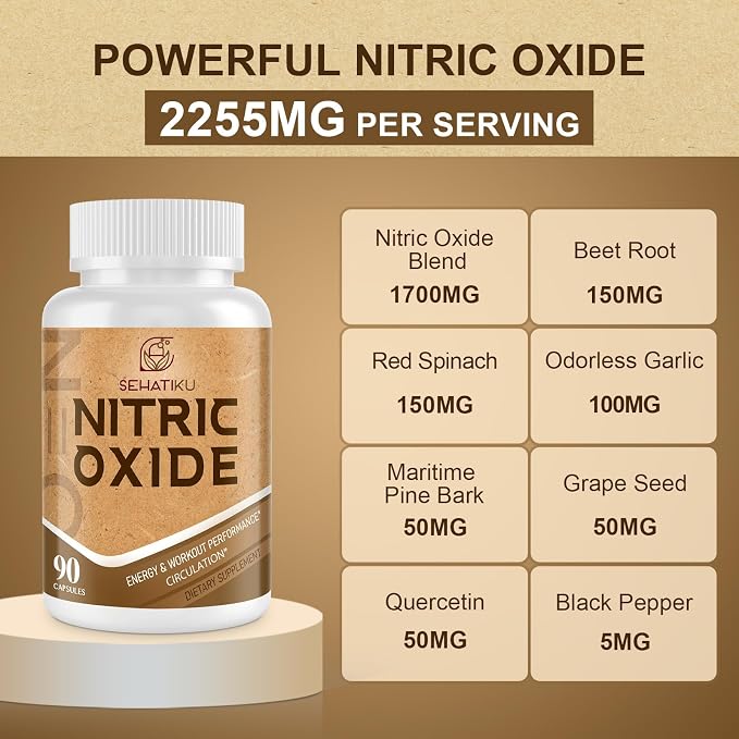 SehatiKu Nitric Oxide Supplement, Nitric Oxide Booster & 6-in-1 Phytonutrient Blend for Heart, Flow, Immune - 90 Capsules (2 Bottle)