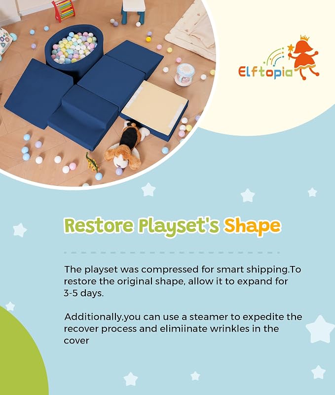 Elftopia Foam Climbing Blocks with Ball Pit & Stairs for Toddlers Aged 1-3 -Soft Playset for Indoor Crawling, Foam Playground Set for Baby to Active Playing Inside -(Balls NOT Included),Navy
