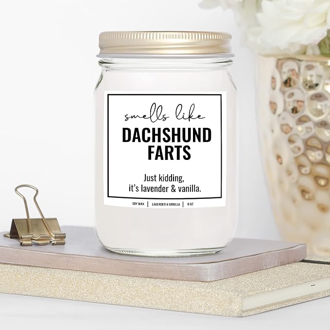 You Nique Designs, Dachshund Candle, 8 Oz, Dachshund Gifts for Women, Weiner Dog Gifts, Daschund, Wiener Dog, Daushaund, Dashound, All Natural Soy Vegan Aromatherapy Candles (Lavender & Vanilla)