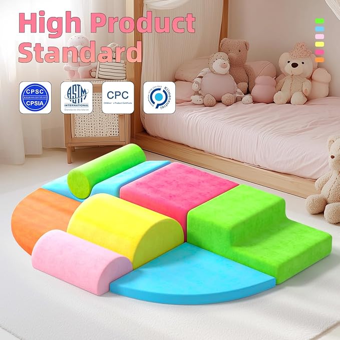 8 Piece Toddler Climbing Blocks，Soft Play Climbing Toys Indoor for Toddlers Ideal Crawling and Exploration Play Set for Baby Gym/Toddler Playground (Rainbow Color, 8pcs)
