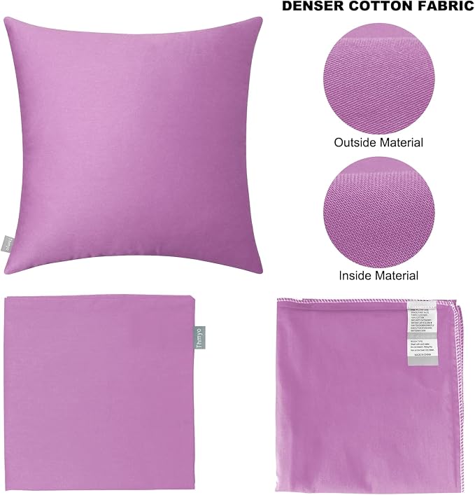 Thmyo 4-Pack 100% Cotton Comfortable Solid Decorative Throw Pillow Case, Square Cushion Cover Pillowcase Sublimation Blank Pillow Covers DIY Throw Pillowcase(18x18 inch/ 45x45cm,Pinkish Purple)