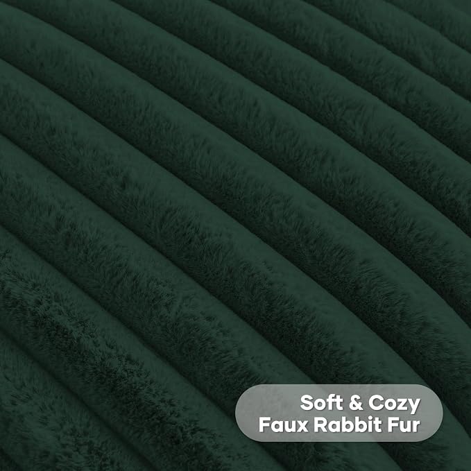 FUTEI Pack of 2 Faux Fur Throw Pillow Covers 12x20 Inch, Dark Green | Fluffy Faux Rabbit Fur Front/Premium Velvet Back,Hidden Zipper,Machine Washable,Non-Shedding,Colorfast,Insert Not Included.