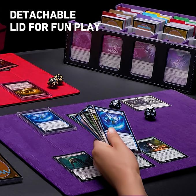 4-Row Trading Card Storage Box, Bulk Cards Case for 3200+ Mtg tcg Magic Playing Game Card Organizer, Commander Deck Box with 4 Supports & 24 Dividers & Strap