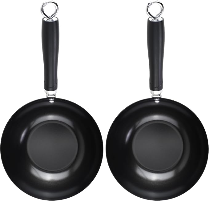 GoodCook Everyday Nonstick Wok, 8-Inch, Black, Carbon Steel Small Wok, High Wall Construction, Flat Base, Ergonomic Flame Guard Handle, Non-Stick Wok Pan for Stir Fry and Sautéing (Pack of 2)
