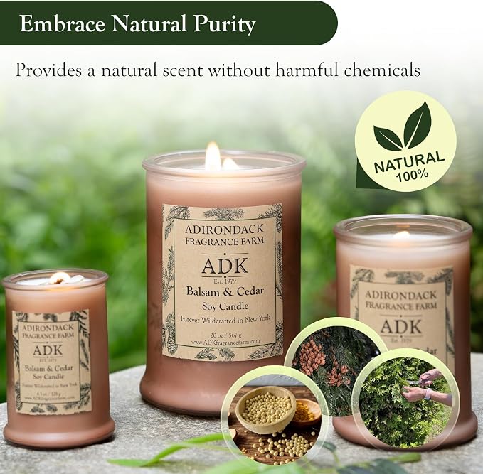 Adirondack Fragrance & Flavor Farm Balsam & Cedar Scented Candle 20 Oz | Proudly Poured in The USA, Natural Aromatherapy Wax for Relaxation, Home Décor, Kitchen, Gift and Living Spaces