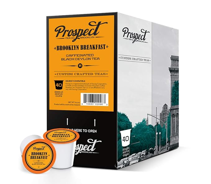 Prospect Tea Co. Black Ceylon Tea Pods Compatible with K Cup Brewers Including 2.0, Brooklyn breakfast, 40 count